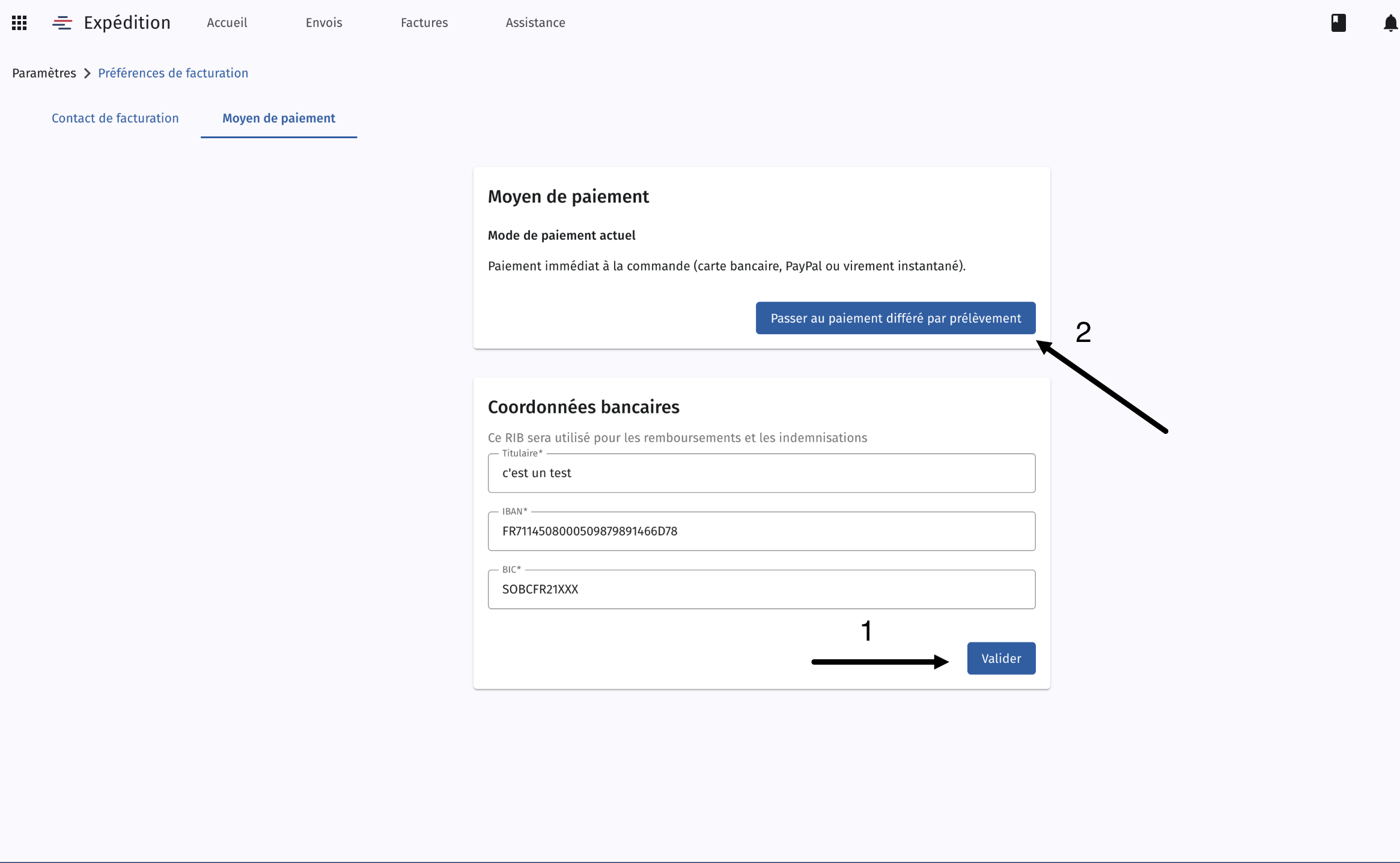 Coordonnées bancaires et activation